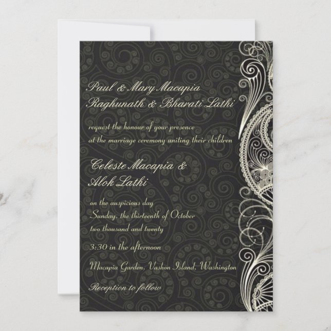 Invitación Elegante clásico Lacy Paisley Boda indio floral (Anverso)