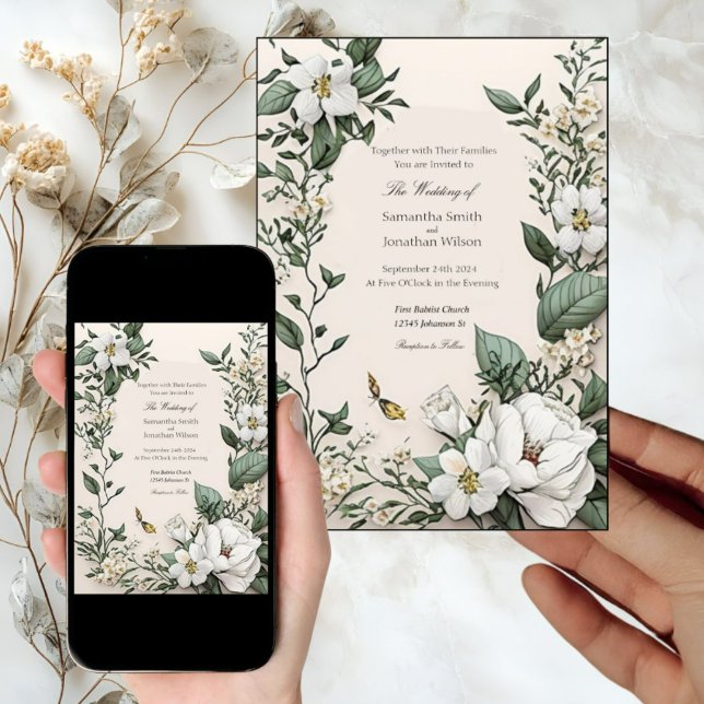 Invitación Elegante clásico lujoso Boda de Magnolias Blancas (Subido por el creador)