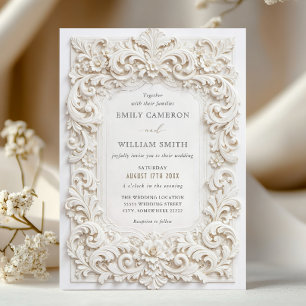 Invitación Elegante Clásico Marco Barroco Blanco Boda