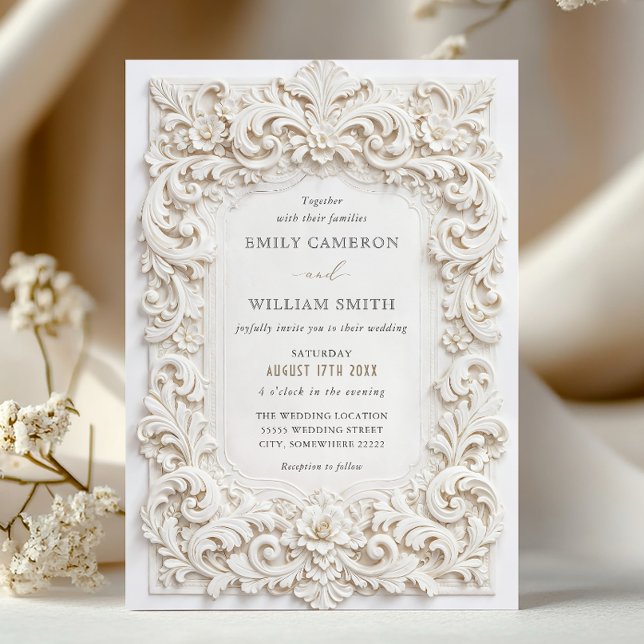Invitación Elegante Clásico Marco Barroco Blanco Boda (Subido por el creador)