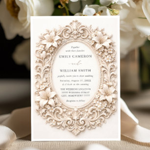 Invitación Elegante Clásico Marco Floral Barroco Boda