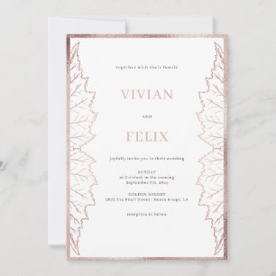 Invitación Elegante clásico Matt Rosa Gold Leaves Boda