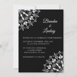 Invitación Elegante clásico moderno floral blanco y negro