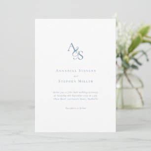 Invitación Elegante Clásico Monograma Blanco Azul Boda