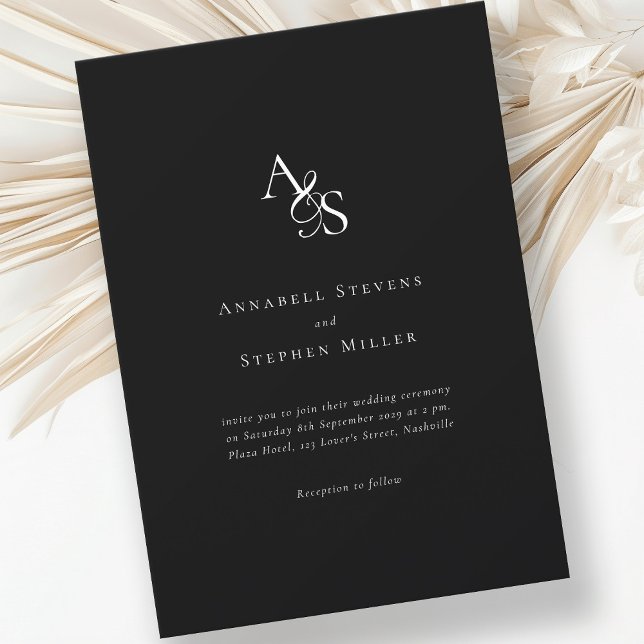 Invitación Elegante, clásico, monograma, blanco-negro, Boda (Subido por el creador)