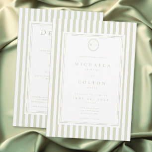 Invitación Elegante Clásico Monograma de Raya de Salvia a Dos