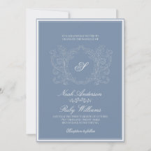 Elegante Clásico Monograma en Azul Polvoriento par