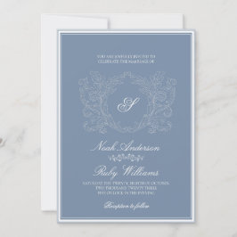 Invitación Elegante Clásico Monograma en Azul Polvoriento par