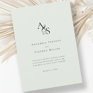 Invitación Elegante, clásico, monograma, verde claro, Boda