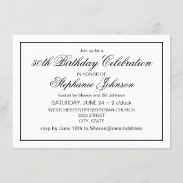 Invitación Elegante Clásico Negro y Blanco 50 cumpleaños