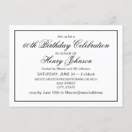 Invitación Elegante Clásico Negro y Blanco 60 cumpleaños