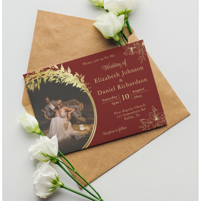 Invitación Elegante clásico oro, Boda fotográfico de Borgoña (Subido por el creador)