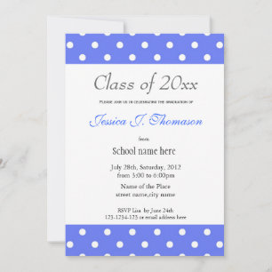 Invitación Elegante, clásico polka blanco azul dota de gradua