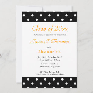 Invitación Elegante, clásico polka blanco negro logra graduar
