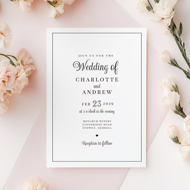 Invitación Elegante clásico romántico Boda blanco y negro (Subido por el creador)
