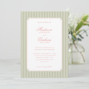 Invitación Elegante Clásico Rosa y Verde Rayado