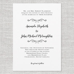 Invitación Elegante Clásico Simple Formal Boda Negro