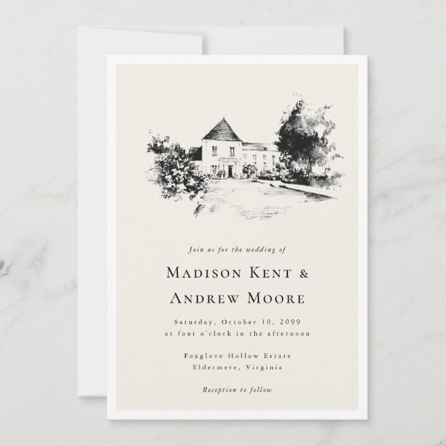 Invitación Elegante Clásico Subir su Boda de Esbozo de Veneci (Anverso)