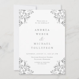 Invitación Elegante Clásico Vintage Boda Gris Plateado