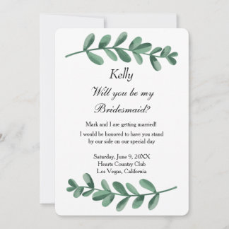 Invitación Elegante Clásico Watercolor Green Leaves Bridesmai