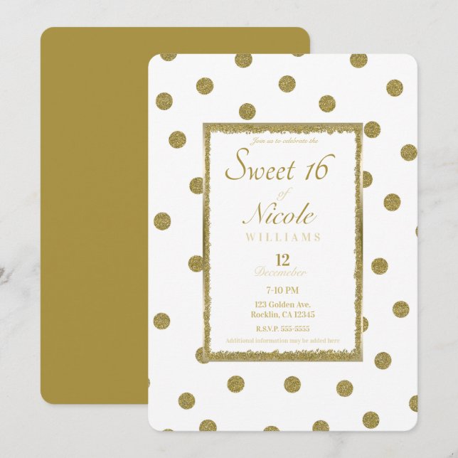 Invitación Elegante Clásico y Moda Dulce de Oro Blanco 16 Fie (Anverso / Reverso)