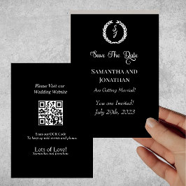 Invitación Elegante Classic Black Monogram Wreath Save Date