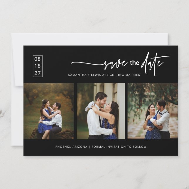 Invitación Elegante Classic Black Save the Date Photo QR Code (Anverso)