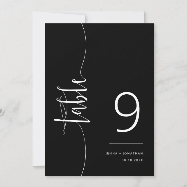 Invitación Elegante Classic Black Script Boda Número de tabla (Anverso)