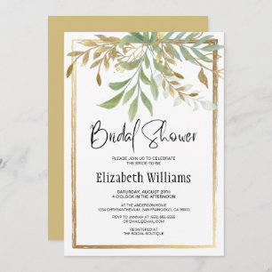 Invitación Elegante Classic Border Gold & Greenery Bridal Sho