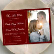 Elegante Classic Crimson Red Photo Save The Date