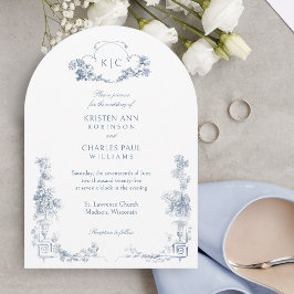 Invitación Elegante Classic Dusty Blue Floral Francesa
