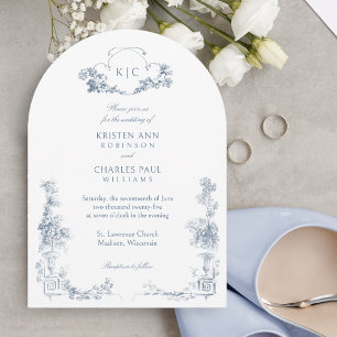 Invitación Elegante Classic Dusty Blue Floral Francesa