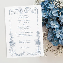 Invitación Elegante Classic Dusty Blue Floral Francesa