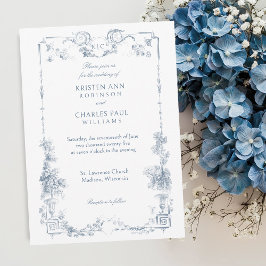 Invitación Elegante Classic Dusty Blue Floral Francesa