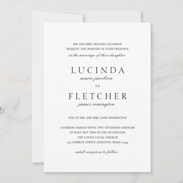 Invitación Elegante Classic Formal All In One QR Code Boda (Anverso)