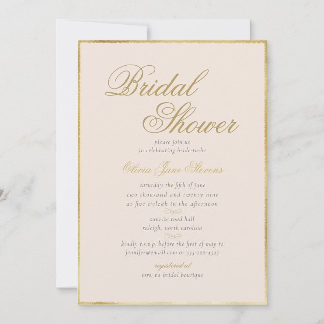 Invitación Elegante Classic Gold Frame Cream Bridal Shower (Anverso)