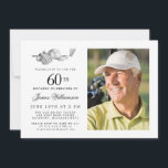 Invitación Elegante Classic Golf 60th Birthday Party Photo<br><div class="desc">Elegante invitación de cumpleaños en blanco y negro para un golfista. La parte superior de la invitación está decorada con accesorios de golf: un club de golf, una pelota de golf, un gorra y guantes. La acuarela crea una estética tradicional y clásica. Perfecto para una fiesta de cumpleaños en el...</div>