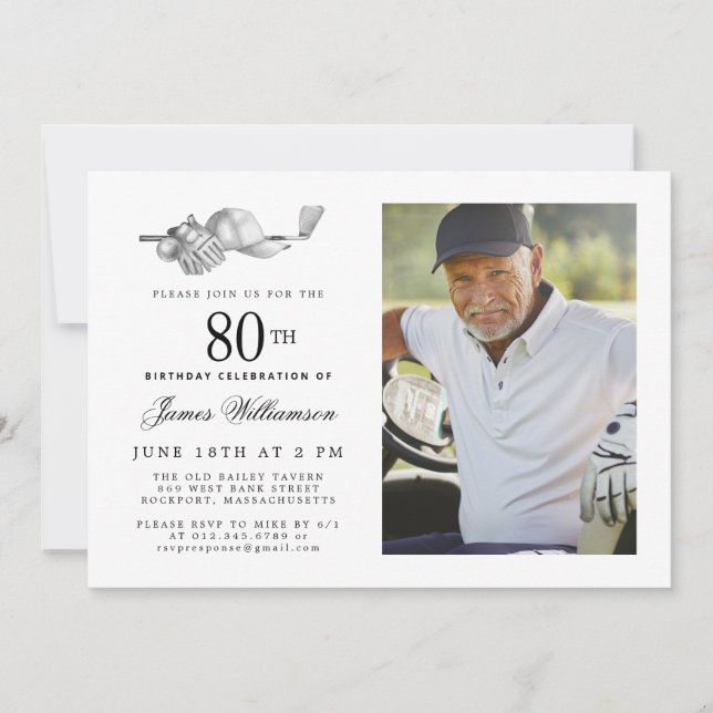 Invitación Elegante Classic Golf 80th Birthday Party Photo (Anverso)