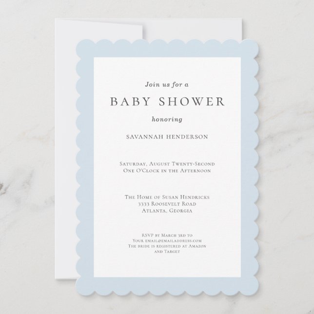 Invitación Elegante Classic Wildflower Blue Baby Shower (Anverso)