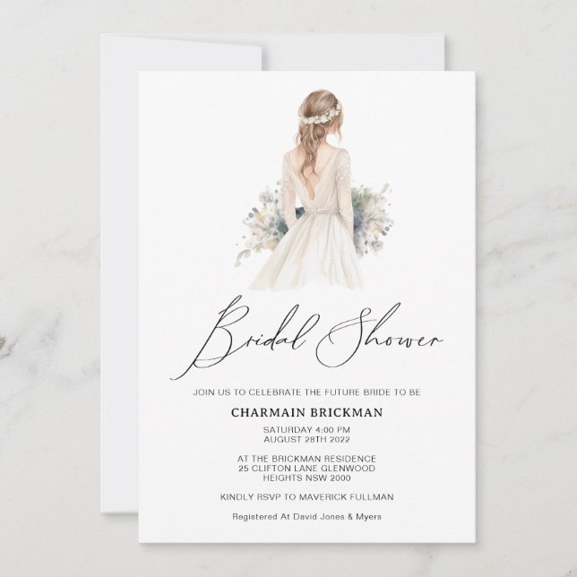 Invitación Elegante Clip Art Gown Bridal Shower (Anverso)