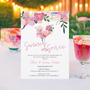 Invitación Elegante Cocktail Floral Mano Dibujada Summer Soir