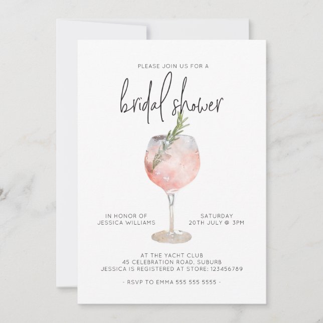 Invitación Elegante Cocktail Rosa Bubbly Brunch Bridal Shower (Anverso)