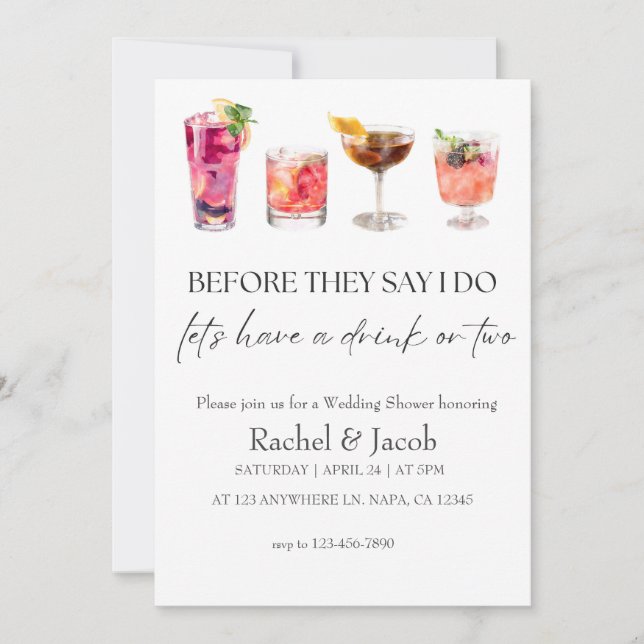 Invitación Elegante Cóctel de Compromiso y Despedida de Solte (Anverso)