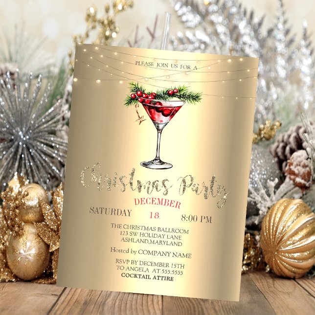 Invitación Elegante Cóctel,Luces Doradas de Navidad  (Subido por el creador)