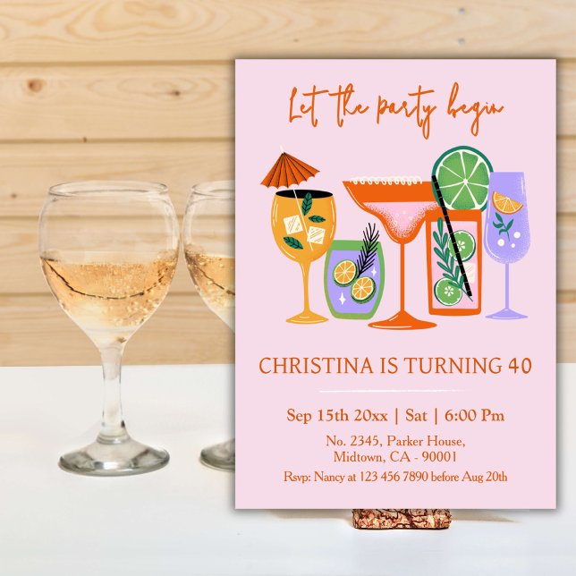 Invitación Elegante cóctel tropical de Moda bebida 40 cumplea (Subido por el creador)