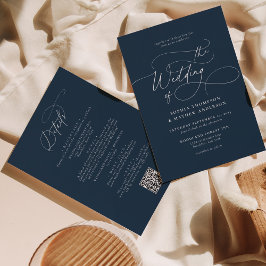 Invitación Elegante código QR azul de la marina todo en un Bo