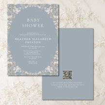 Elegante Código QR Azul Polvoriento Baby Shower de