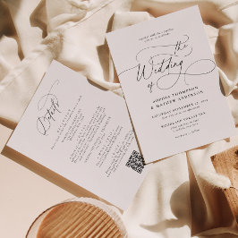 Invitación Elegante código QR blanco negro todo en un Boda