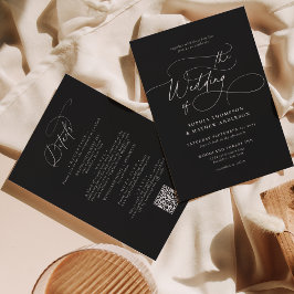 Invitación Elegante código QR blanco negro todo en un Boda