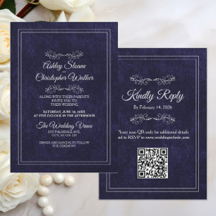 Invitación Elegante código QR Bodas Blanco Negro Polvoriento